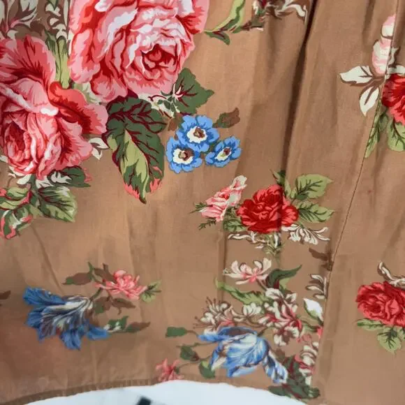 Y2K Strapless Sweetheart Tube Dress Brown Floral Mini Boho Cottagecore Size XL - Picture 6 of 11